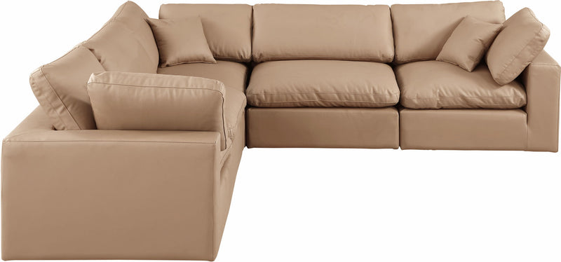 Comfy 119" Tan Vegan Leather Upholstered 5pc. Modular Sectional