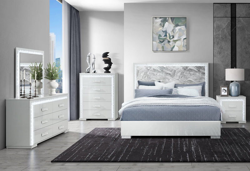 Naomi - King Bed With LED - Silver