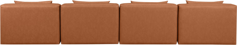 Cube 144" Cognac Vegan Leather Upholstered 4pc. Armless Modular Sofa