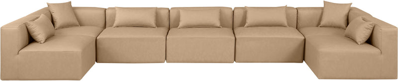 Cube 180" Tan Vegan Leather Upholstered 7pc. Modular Sectional