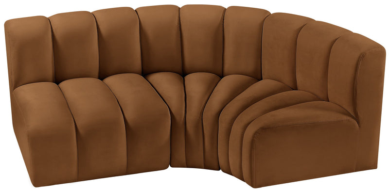 Arc 84" Saddle Velvet Upholstered 3pc. Modular Sectional