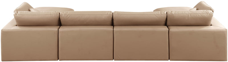 Comfy 158" Tan Vegan Leather Upholstered 6pc. Modular Sectional