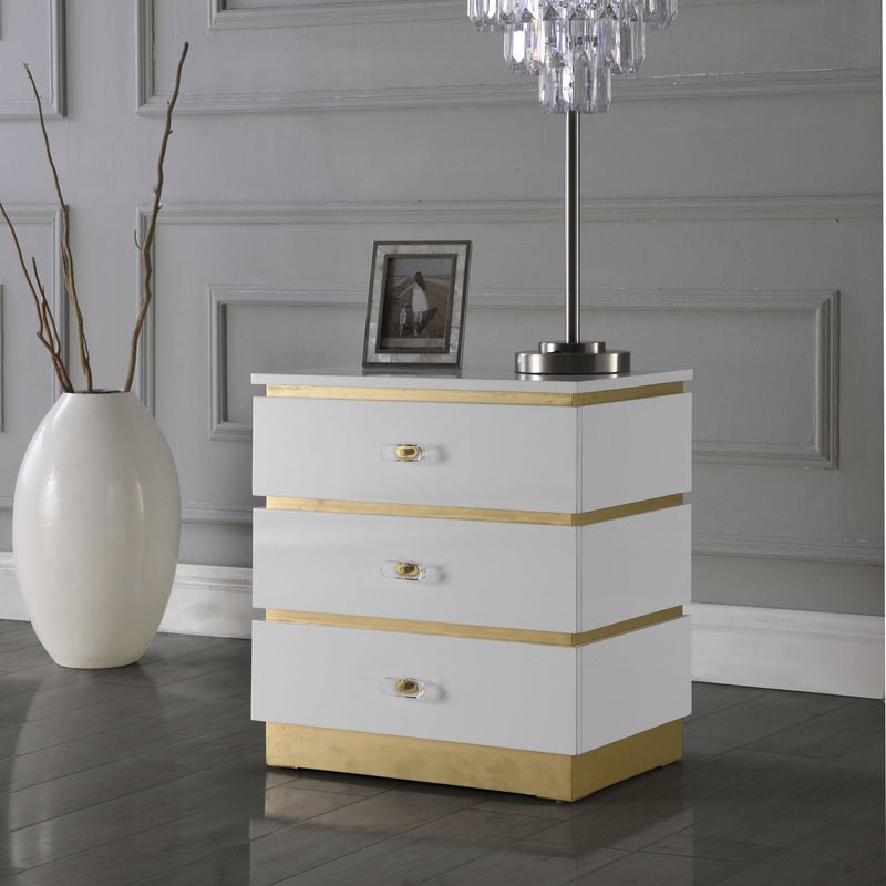 Esme White Lacquer Finish And Metal Side Table