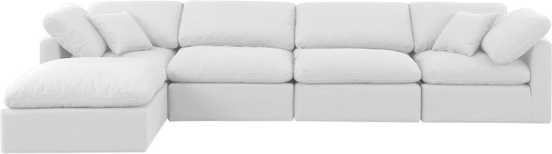 Indulge 140" White Linen Textured Fabric Upholstered 5pc. Modular Sectional