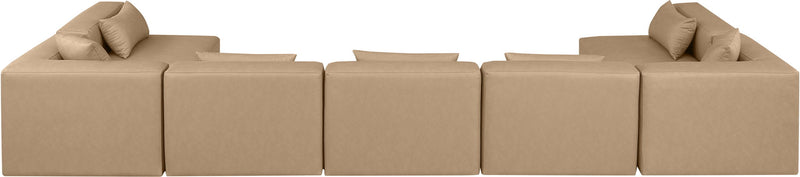 Cube 180" Tan Vegan Leather Upholstered 7pc. Modular Sectional