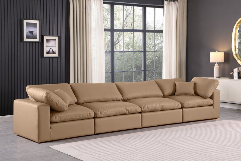 Comfy 158" Tan Vegan Leather Upholstered 4pc. Modular Sofa