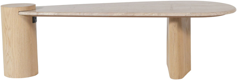 Taverna Natural Travertine Top And Oak Wood Base Coffee Table