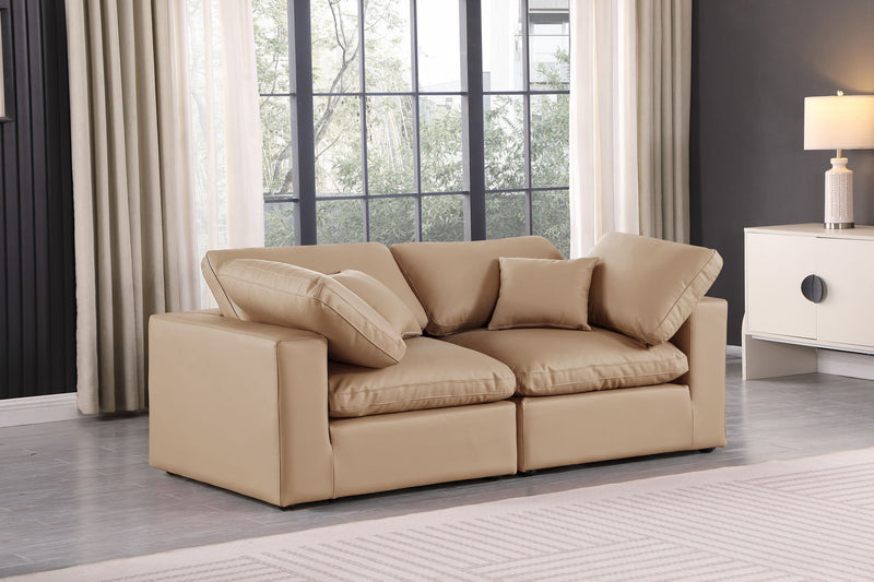 Comfy 80" Tan Vegan Leather Upholstered 2pc. Modular Loveseat