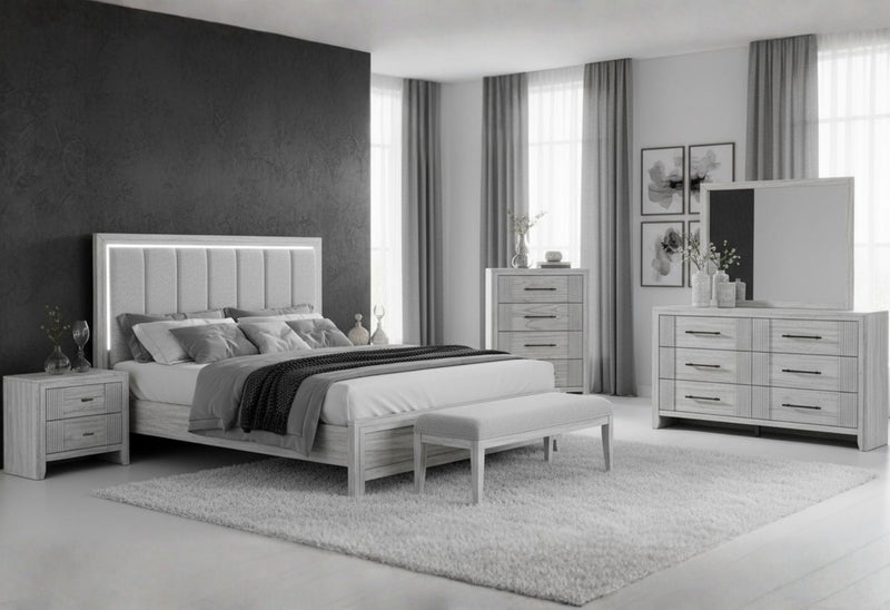 Elsie - King Bed With LED - Light Grey