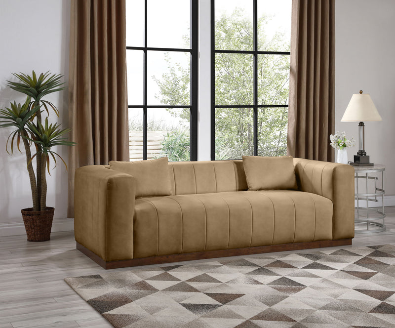 Mallina 90.5" Tan Vegan Leather Upholstered Sofa