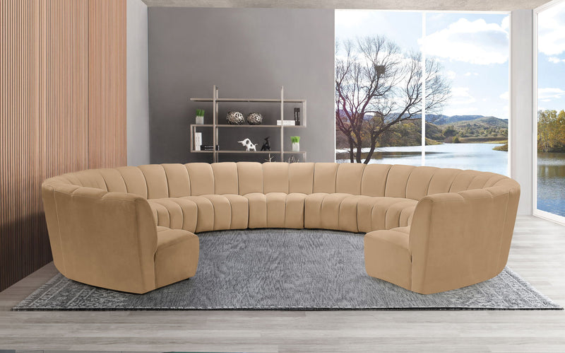 Infinity 183" Camel Velvet Upholstered 11pc. Modular Sectional
