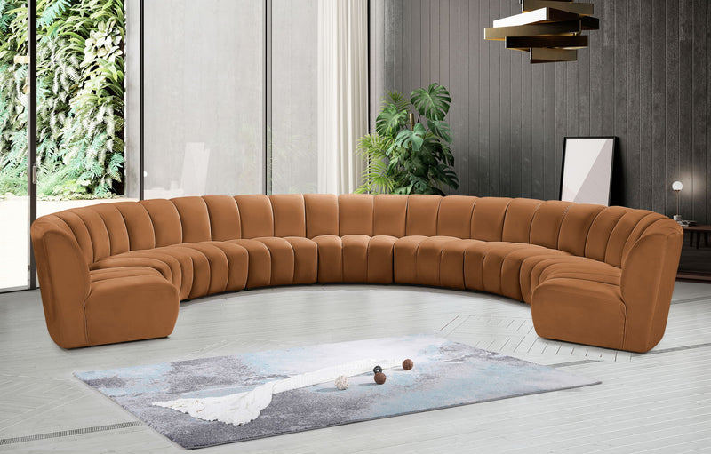 Infinity 183" Saddle Velvet Upholstered 9pc. Modular Sectional
