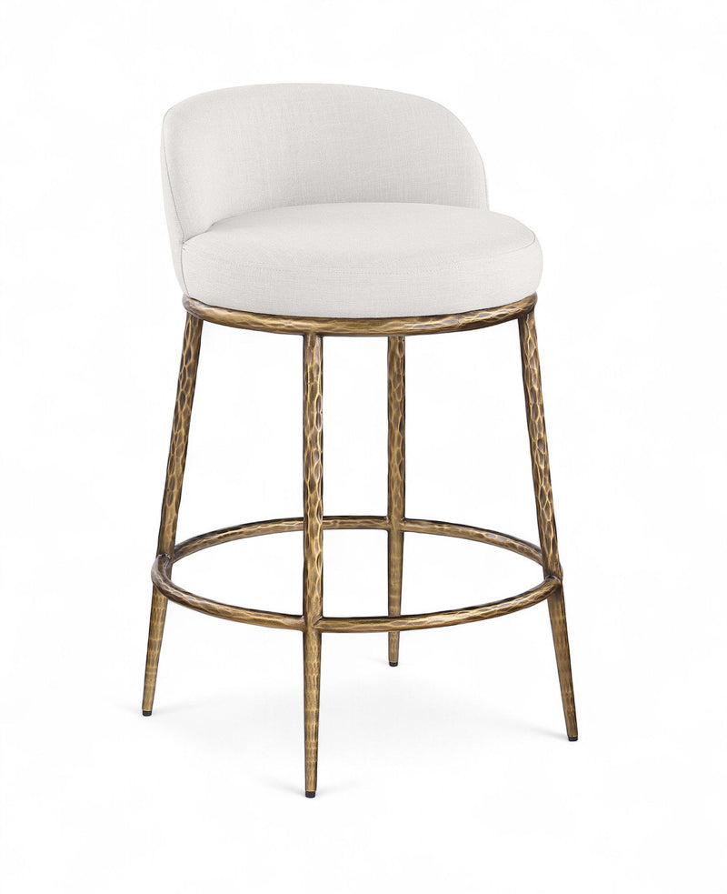 Ferro Cream Linen Textured Performance Fabric Upholstered Counter Stool