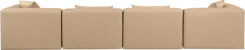 Cube 144" Tan Vegan Leather Upholstered 4pc. Modular Sofa