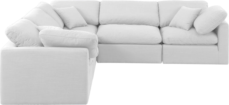 Indulge 105" White Linen Textured Fabric Upholstered 5pc. Modular Sectional
