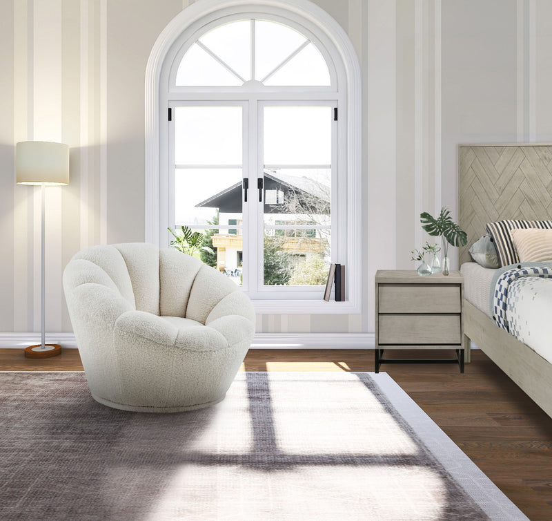 Dream White Faux Sheepskin Fur Upholstered Swivel Accent Chair