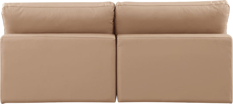 Comfy 78" Tan Vegan Leather Upholstered 2pc. Armless Modular Loveseat