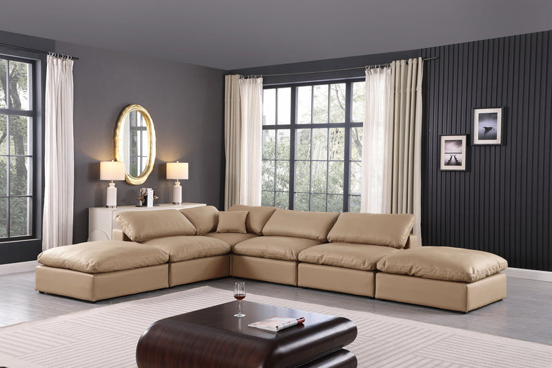 Comfy 157" Tan Vegan Leather Upholstered 6pc. Modular Sectional