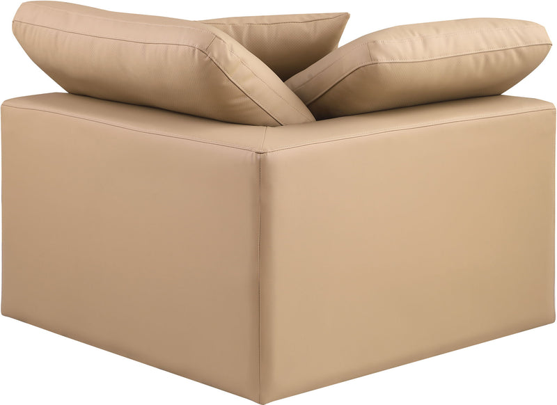 Comfy Tan Vegan Leather Upholstered Modular Corner Chair