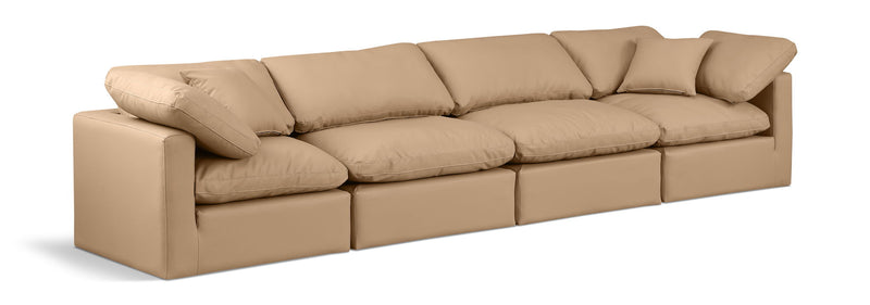 Indulge 140" Tan Vegan Leather Upholstered 4pc. Modular Sofa