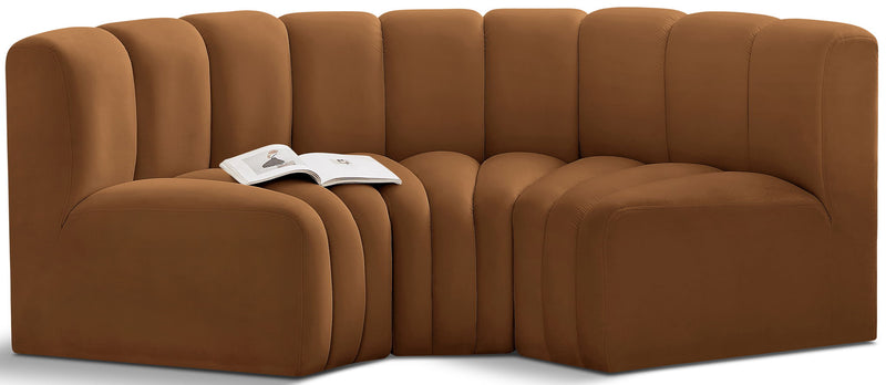 Arc 80" Saddle Velvet Upholstered 3pc. Modular Sectional