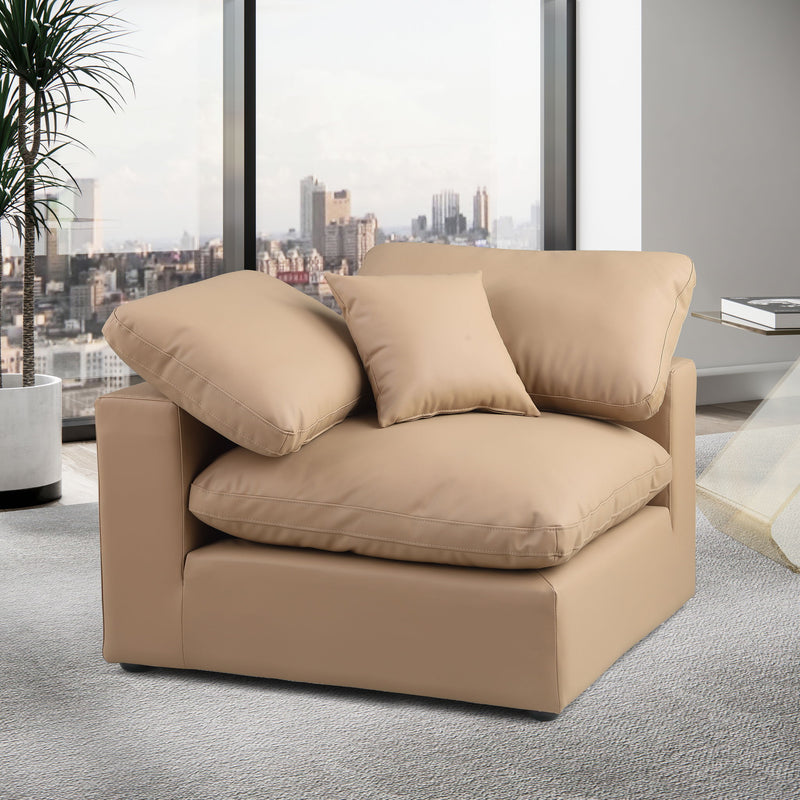 Comfy Tan Vegan Leather Upholstered Modular Corner Chair
