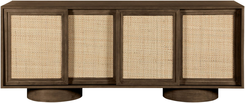 Windsor - Solid Wood And Brown Cane Sideboard / Buffet With Cylindrical Legs - Brown