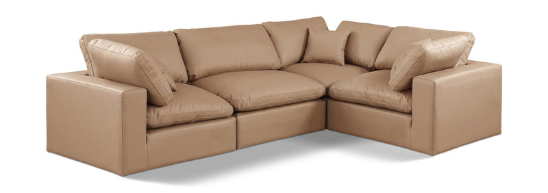 Comfy 119" Tan Vegan Leather Upholstered 4pc. Modular Sectional