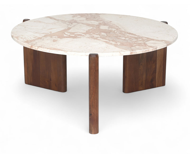 Varenna Cream Marble Top And Acacia Wood Base Coffee Table
