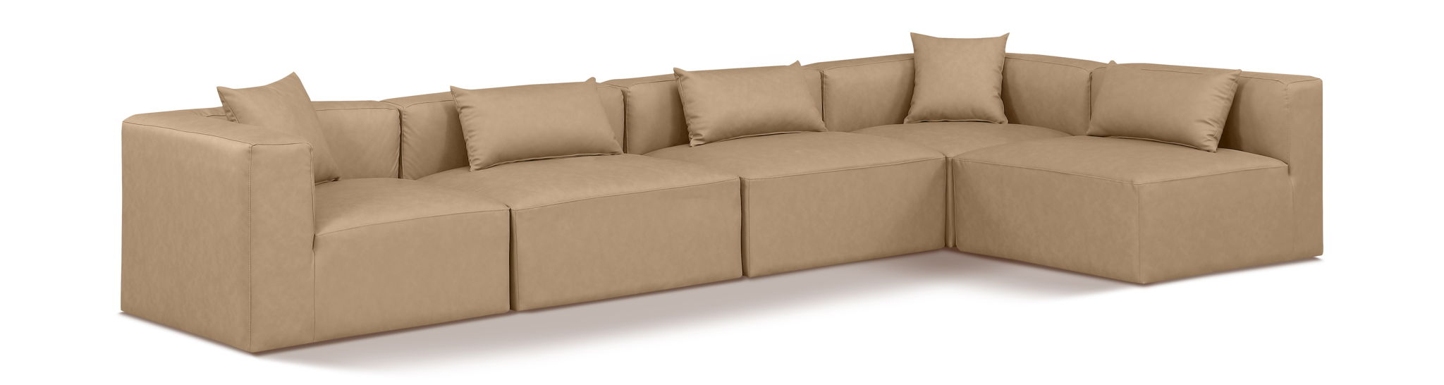 Cube 144" Tan Vegan Leather Upholstered 5pc. Modular Sectional