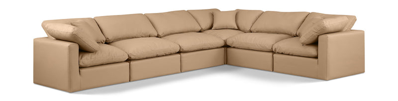 Indulge 140" Tan Vegan Leather Upholstered 6pc. Modular Sectional