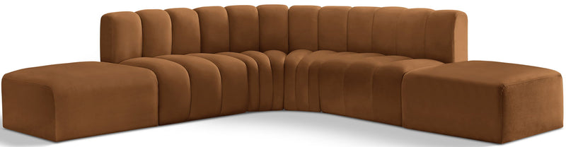 Arc 146" Saddle Velvet Upholstered 6pc. Modular Sectional