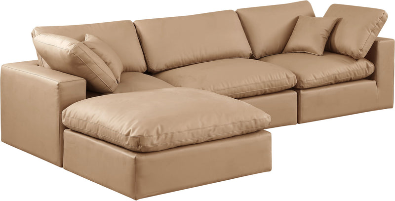 Comfy 119" Tan Vegan Leather Upholstered 4pc. Modular Sectional