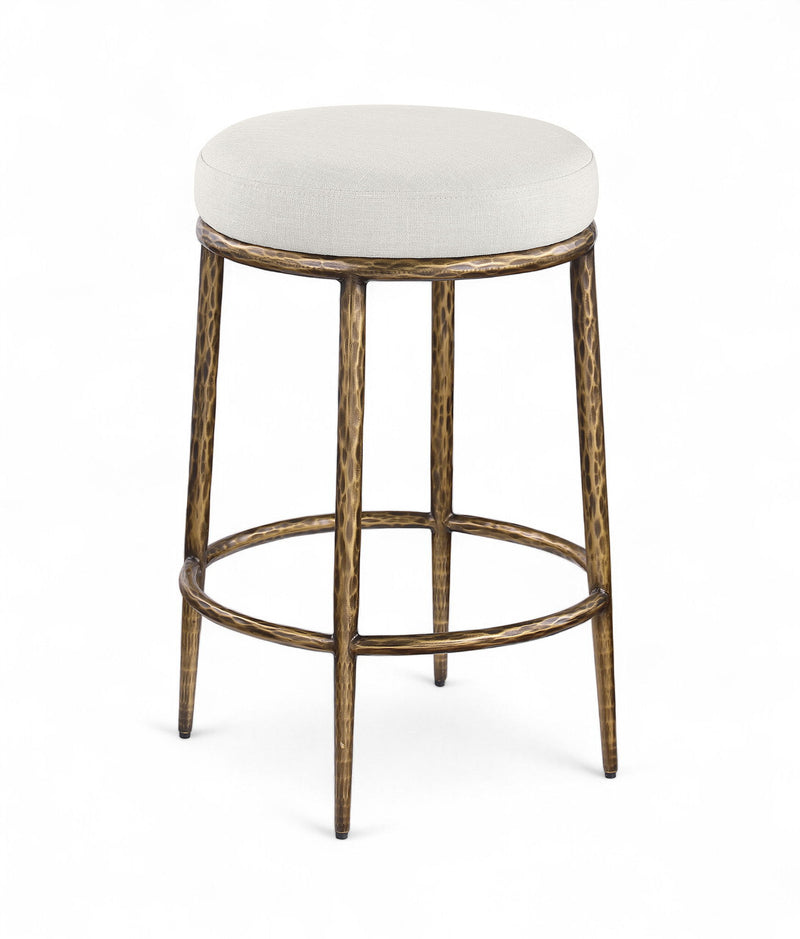 Ferro Cream Linen Textured Performance Fabric Upholstered Counter Stool