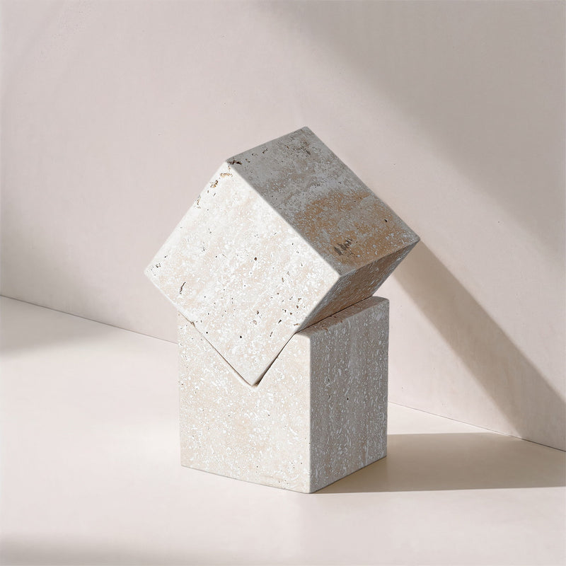 Quad Natural Travertine Decorative Cube