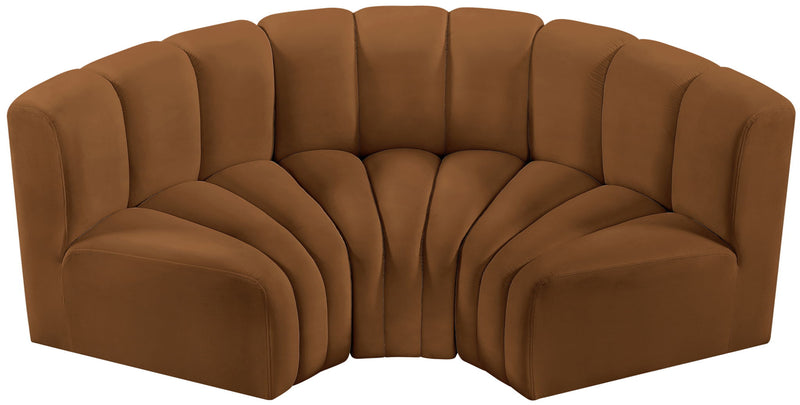 Arc 80" Saddle Velvet Upholstered 3pc. Modular Sectional