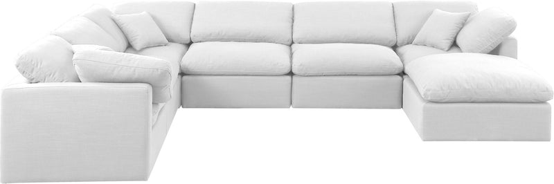 Indulge 140" White Linen Textured Fabric Upholstered 7pc. Modular Sectional