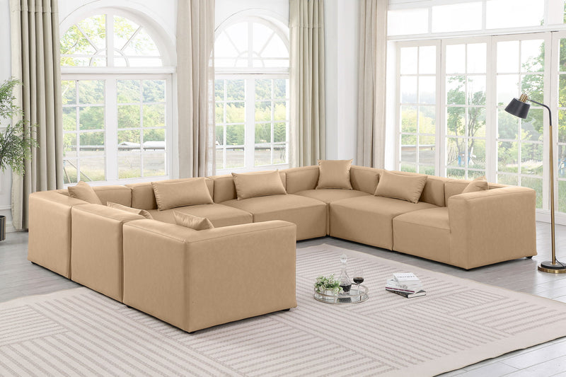 Cube 144" Tan Vegan Leather Upholstered 8pc. Modular Sectional