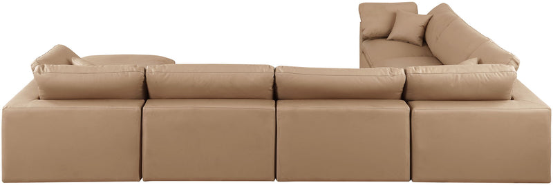 Comfy 158" Tan Vegan Leather Upholstered 7pc. Modular Sectional