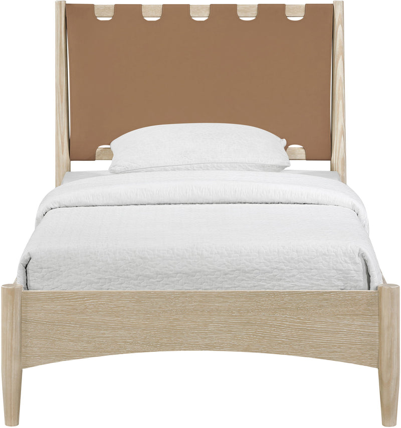 Santos - Vegan Leather Headboard And Wood Bed - Waxed Natural Frame