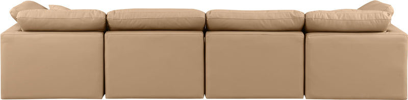 Indulge 140" Tan Vegan Leather Upholstered 4pc. Modular Sofa