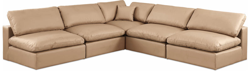 Comfy 118" Tan Vegan Leather Upholstered 5pc. Modular Sectional