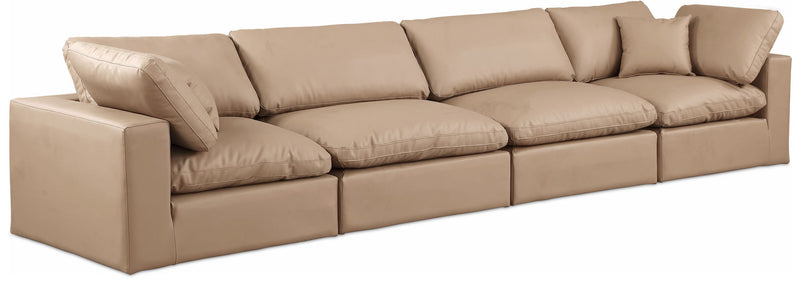 Comfy 158" Tan Vegan Leather Upholstered 4pc. Modular Sofa
