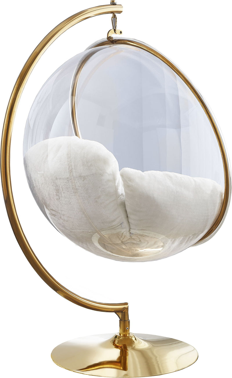 Luna White Acrylic And Fabric Upholstered Swing Bubble Accent Chair