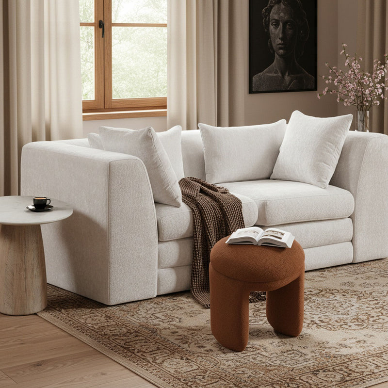 Bowen Saddle Faux Shearling Teddy Fabric Upholstered Stool