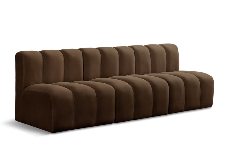 Arc 89.5" Brown Velvet Upholstered 3pc. Modular Sectional