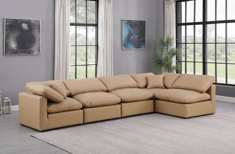 Indulge 140" Tan Vegan Leather Upholstered 5pc. Modular Sectional