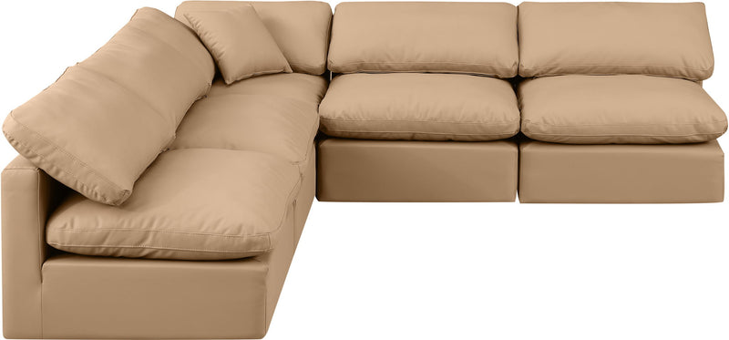 Indulge 105" Tan Vegan Leather Upholstered 5pc. Modular Sectional