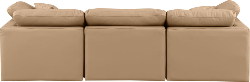 Indulge 105" Tan Vegan Leather Upholstered 3pc. Modular Sofa