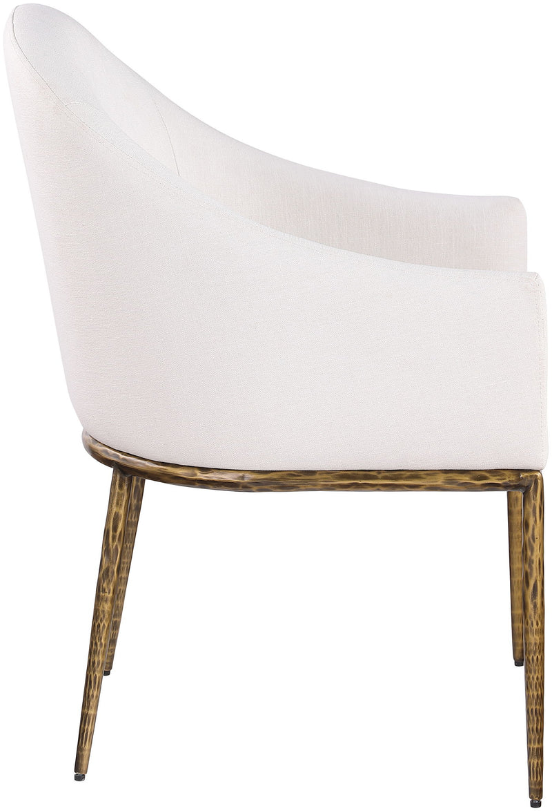 Ferro Cream Linen Textured Performance Fabric Upholstered Dining Arm Chair